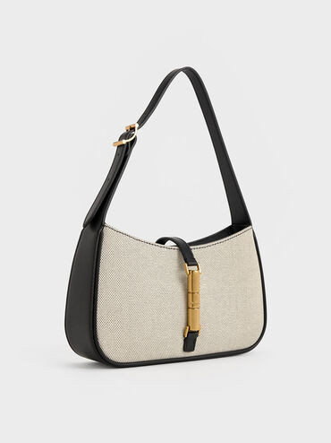 Cesia Canvas Metallic Accent Shoulder Bag
 - Black | Charles & Keith UK