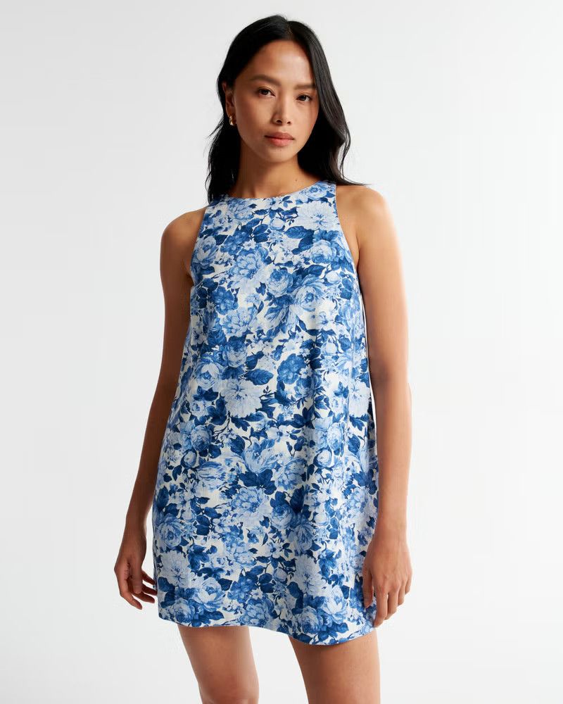High-Neck Linen-Blend Mini Dress, Abercrombie Mini Dress, Abercrombie Summer Sale, Casual Women Ootd | Abercrombie & Fitch (US)