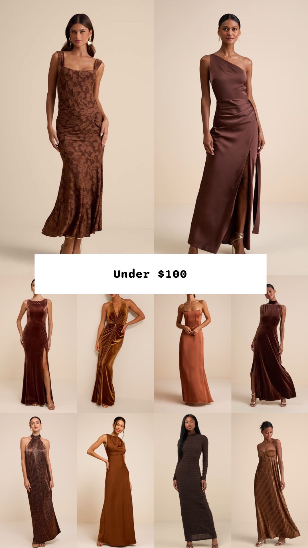 Long brown bridesmaid dresses @Lulus under $100 for a fall wedding.

Date night outfits, family photo outfits, fall wedding guest dresses, wedding guest dress summer, fall dresses.

#LTKWedding #LTKSeasonal