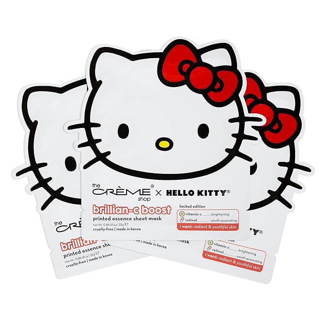 The Crème Shop x Hello Kitty Brillian-C Boost Printed Essence Sheet Mask (3 Pack) | Amazon (US)