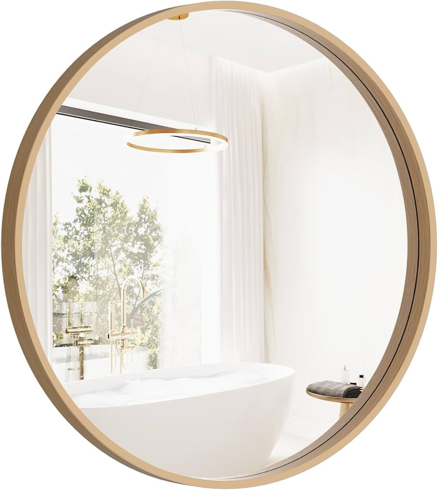 HOMECOOKIN Round Wood Mirror, 24" Round Bathroom Wall Mirror Circle Mirrors for Wall Decor, Vanit... | Amazon (US)