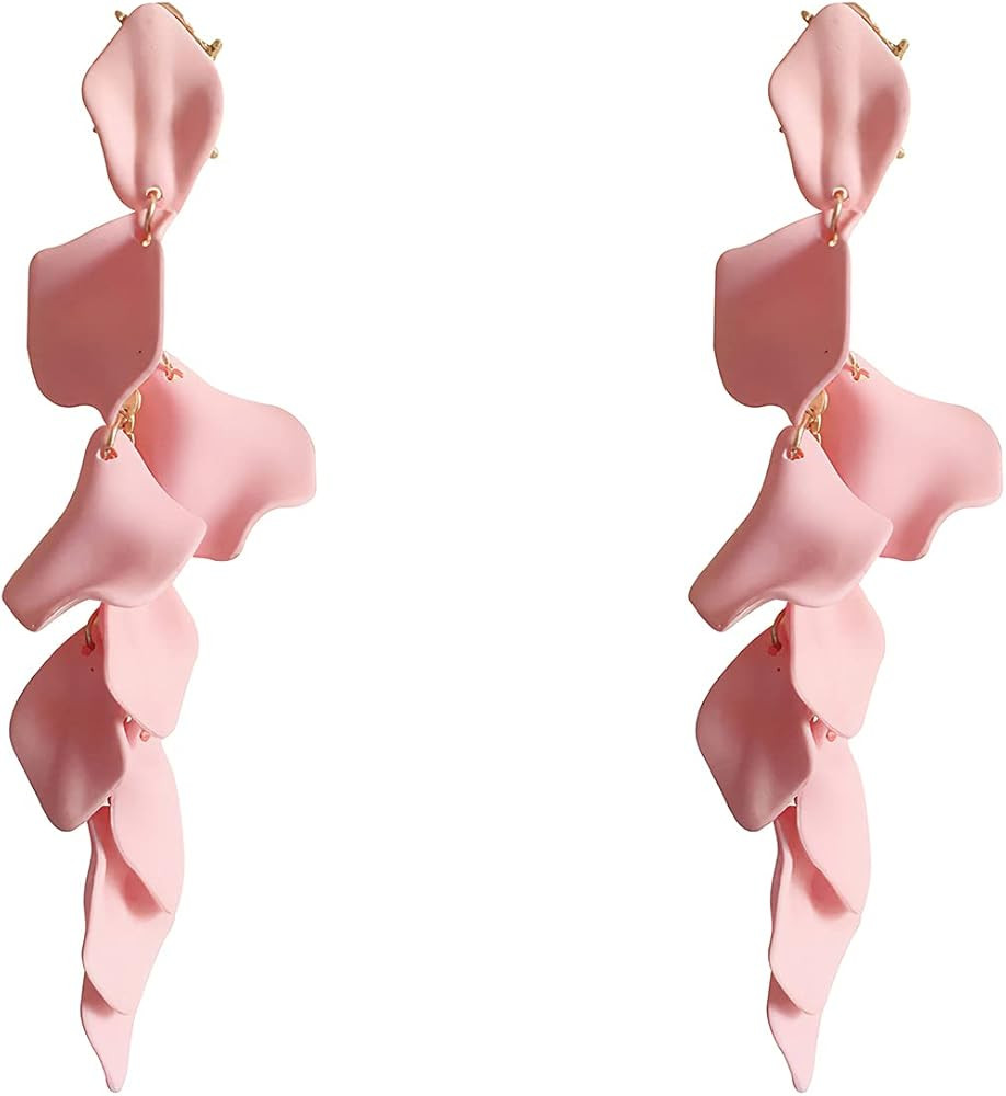 Just Follow Long Acrylic Rose Petal Earrings Dangle Exaggerated Flower Earrings Drop Statement Fl... | Amazon (US)
