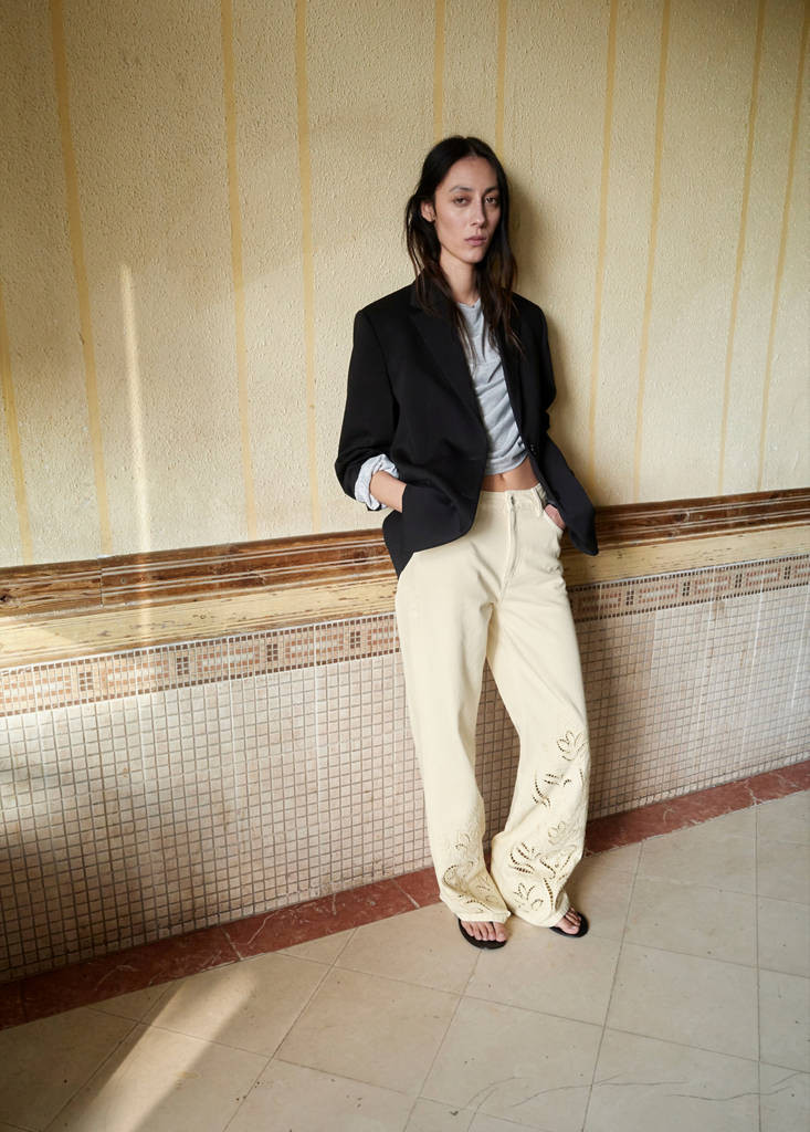 Straight jeans with openwork embroidery vanilla - Woman - 0 - MANGO | Mango (US/MX/AU)