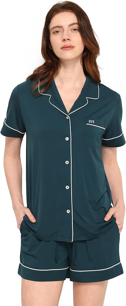 GYS Premium Women's Short Sleeve Pajama Set Notch Collar Button Down 2 Piece Sleep Sets, Viscose ... | Amazon (US)