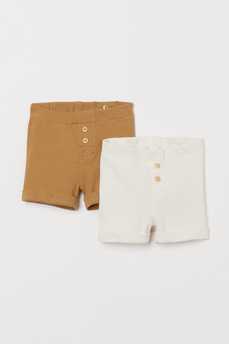Baby Exclusive. Shorts in ribbed, organic cotton jersey. Elasticized waistband, mock fly with dec... | H&M (US + CA)