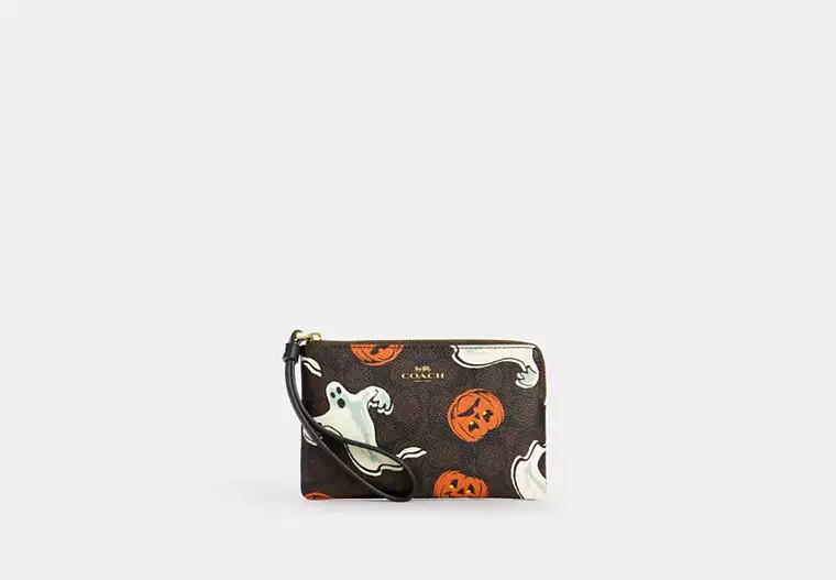 Corner Zip Wristlet In Signature Canvas With Halloween Print | Coach Outlet US