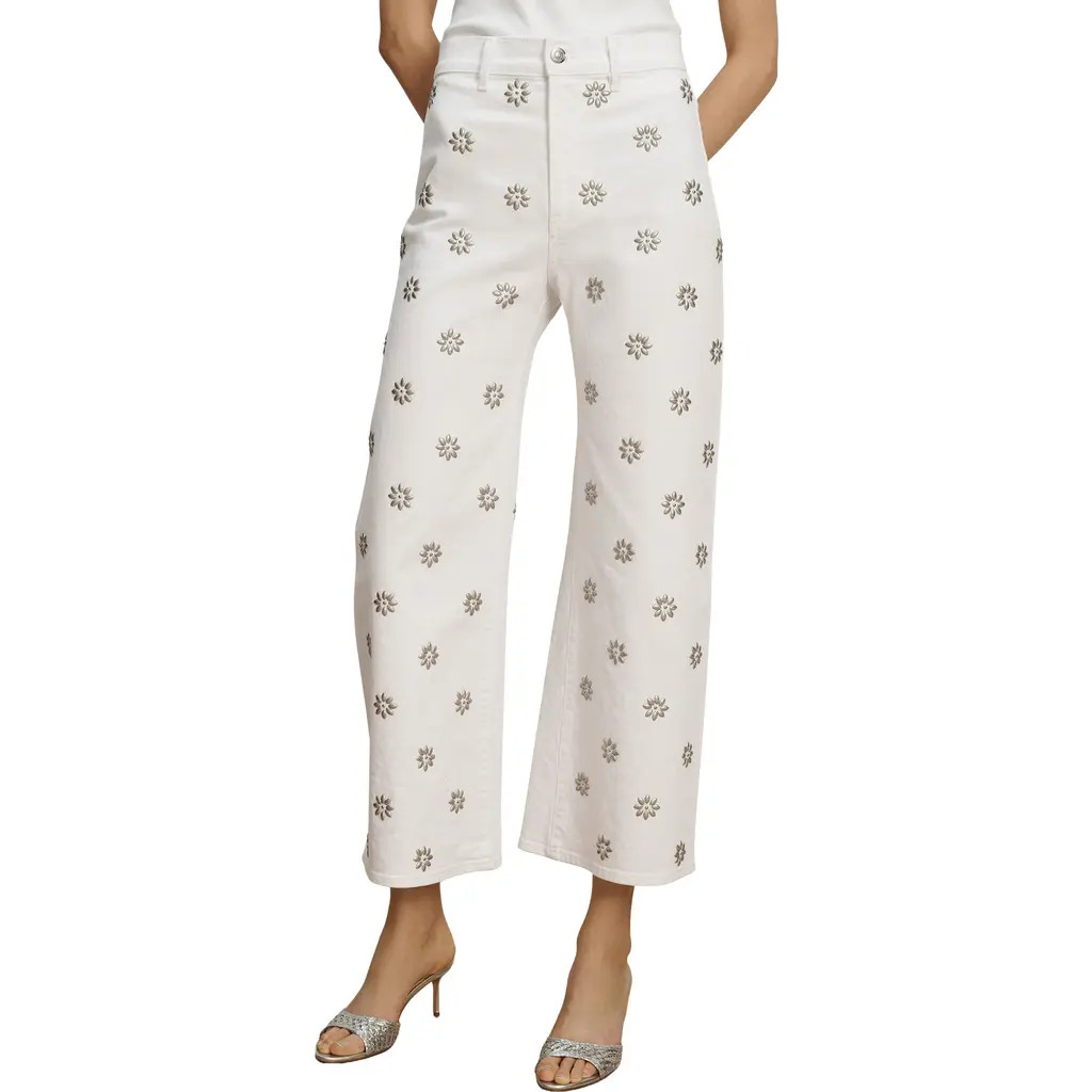 Veronica Beard Grant Studded High Waist Ankle Wide Leg Jeans in White at Nordstrom, Size 30 | Nordstrom