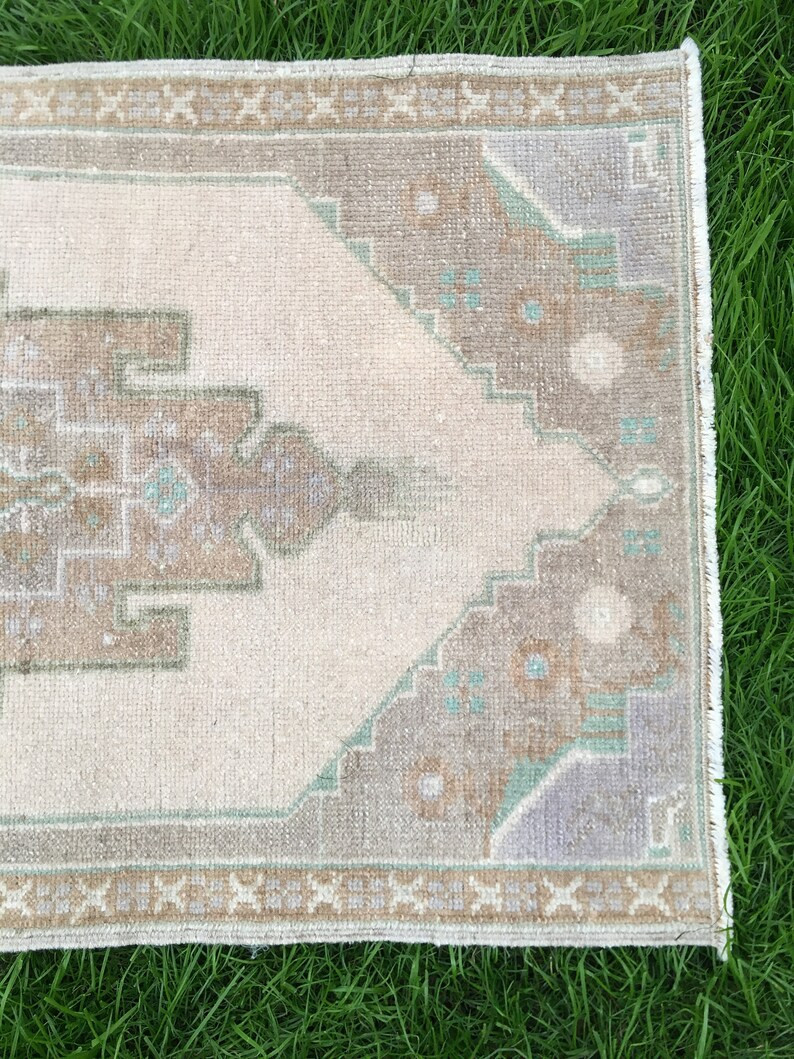 Small Turkish Rug for Bathroom, Green, Tan, Brown, Wool on Cotton, Arastu DCA-1033, 1.8x3.2 ft. | Etsy (CAD)
