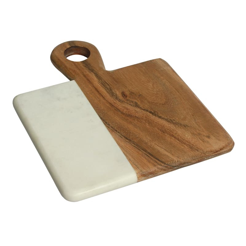 White Marble & Acacia Wood Cheese Board, Small | At Home
