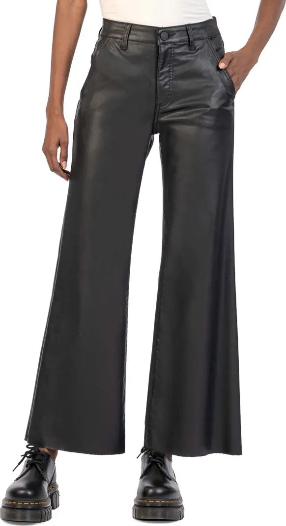 Meg High Waist Raw Hem Coated Wide Leg Jeans | Nordstrom