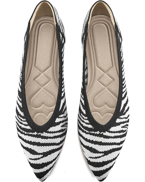 HARENCE Women's Flats Ballet Shoes: Comfortable Pointed Toe Soft Knit Flat Casual Slip On Work Dr... | Amazon (US)