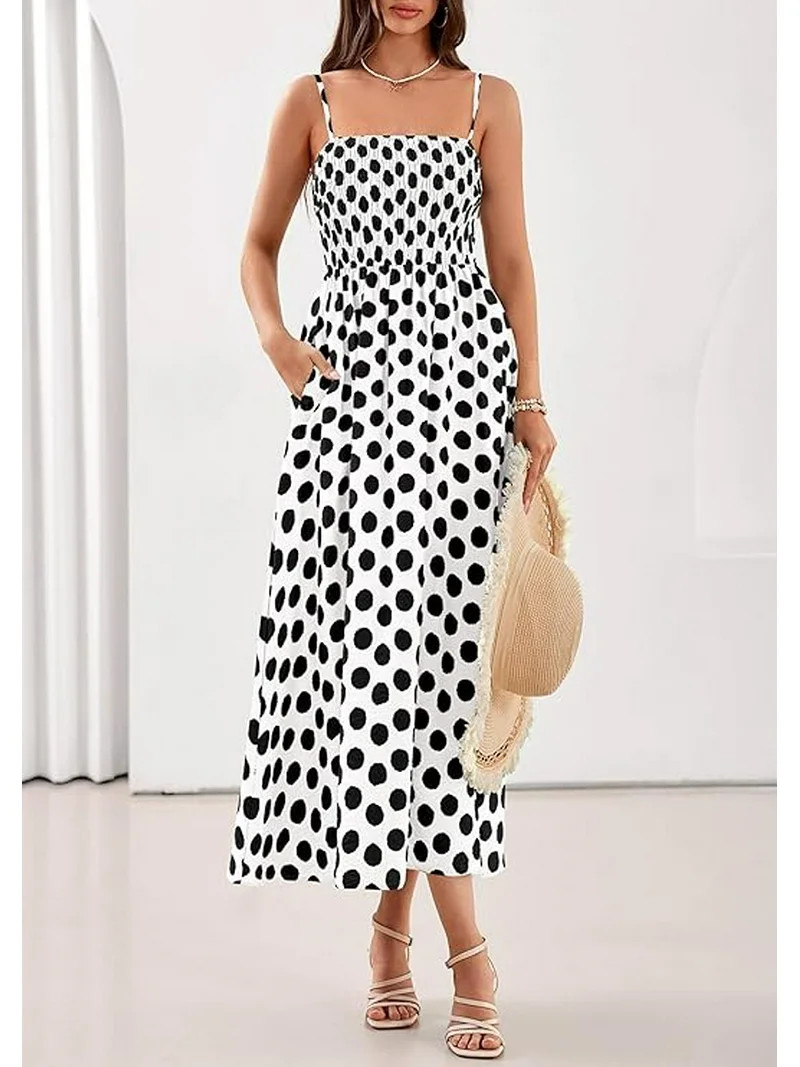 PRETTYGARDEN Womens Summer Dresses Spring Sleeveless Spaghetti Straps Casual Midi Dress Polka Dot... | Walmart (US)