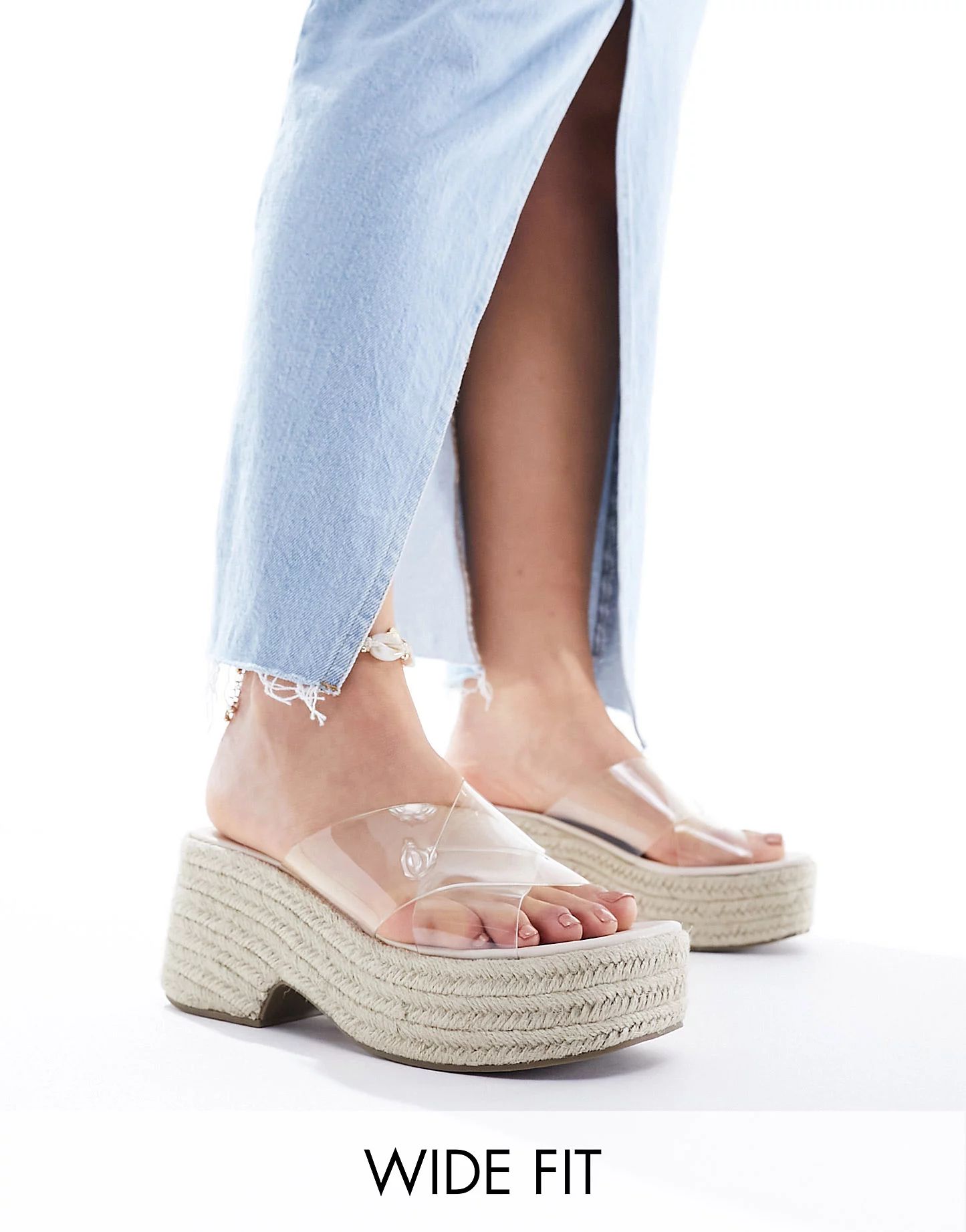 ASOS DESIGN Wide Fit Toy cross strap wedges in clear | ASOS (Global)