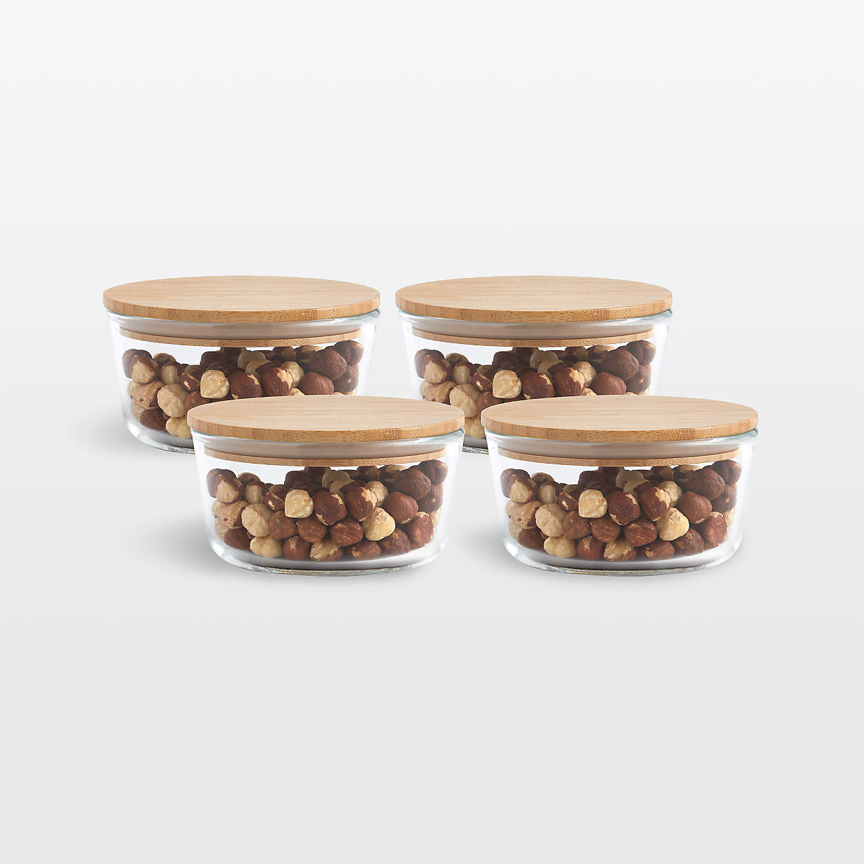 Crate & Barrel Round Glass Storage Container with Bamboo Lid, 2-cup, Set of 4 + Reviews | Crate &... | Crate & Barrel
