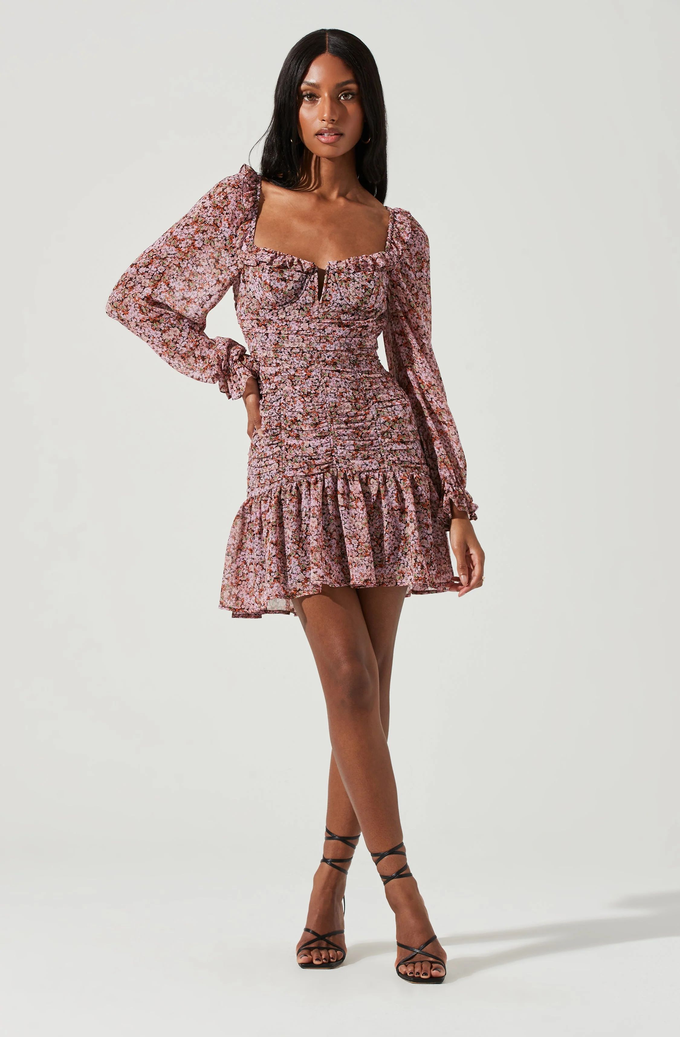 Carmella Sweetheart Ruched Long Sleeve Mini Dress | ASTR The Label (US)