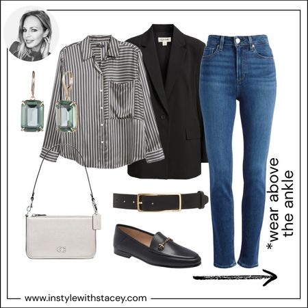 Stylish basics: Rails relaxed silk blouse, Relaxed blazer from Open Edit (under $100), Paige Gemma jeans (as seen on T Swift this week) and classic accessories.

#LTKworkwear #LTKstyletip #LTKover40