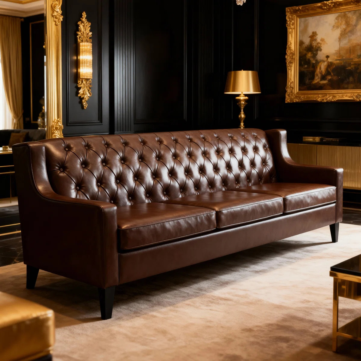 78.75" Tufted Faux Leather 3-Seater Sofa PU Chesfield Sofa | Wayfair North America