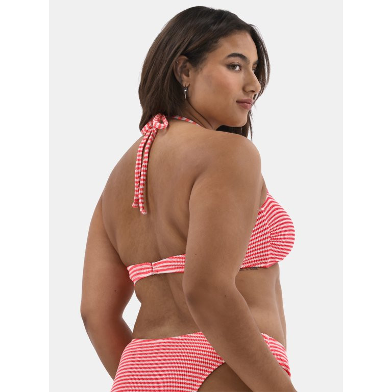 No Boundaries Striped Crinkle Bandeau Swim Top, Women's | Walmart (US)