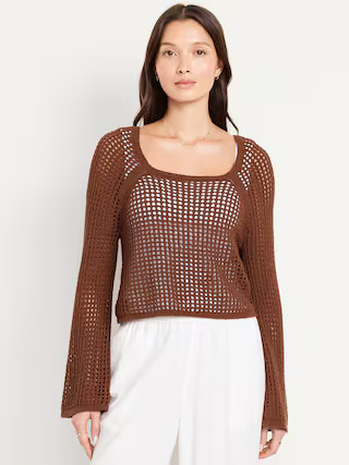 Open-Stitch Cropped Bouclé Sweater | Old Navy (US)