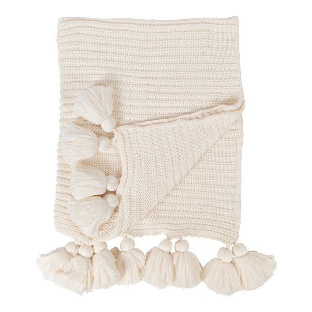 Kate and Laurel Tassey Large Chunky Ribbed Knit Throw Blanket with Oversized Corner Tassels, 80 x... | Walmart (US)