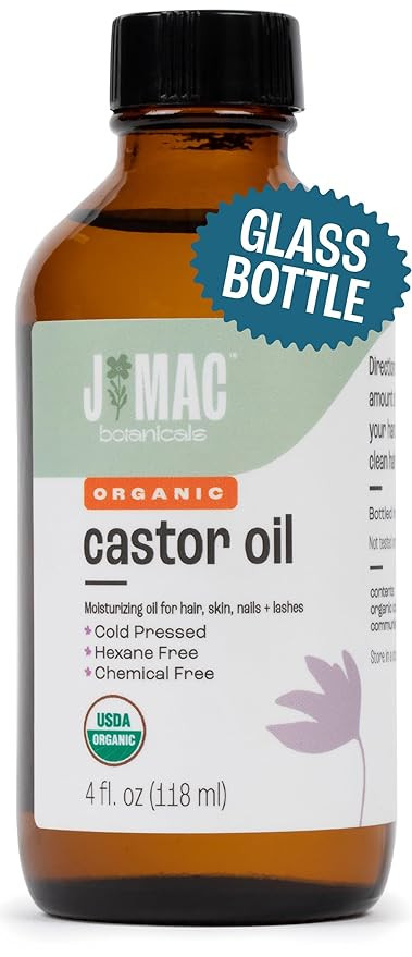 J MAC BOTANICALS Organic Castor Oil Cold Pressed (Glass Bottle, 4 oz, NO DROPPER), pure hexane fr... | Amazon (US)