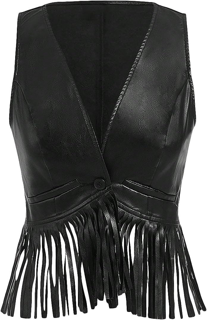 WDIRARA Women's PU Fringe Sleeveless Waistcoat Tassel Faux Leather Single Button Casual Vest Jack... | Amazon (US)