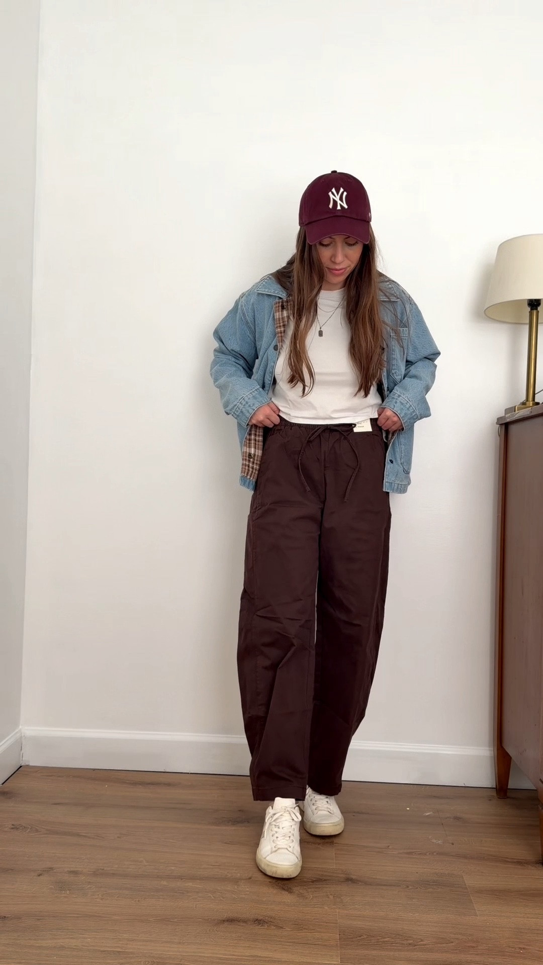 | fall fashion | capsule wardrobe essentials | polished white tee | jean barn jacket | fall denim jacket | brown pants outfits | twill barrel pants | casual street style |

Jacket: small
Shirt: small
Pants: small (comfy, but stiffer material.. somewhere between jeans and sweats)

#LTKootd #LTKgrwm #LTKmomlife