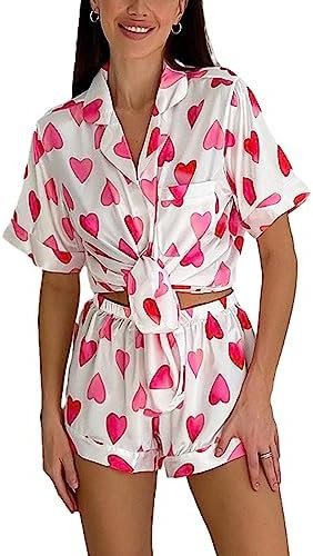 Amiblvowa Women 2 Piece Y2k Pajama Set Short Sleeve Lapel Collared Button Down Shirt Shorts Set C... | Amazon (US)