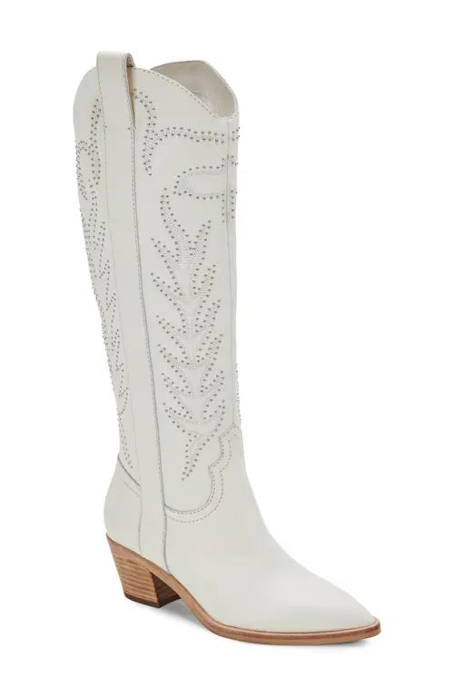 Dolce Vita Solei Stud Western Boot in Off White Leather at Nordstrom, Size 9 | Nordstrom