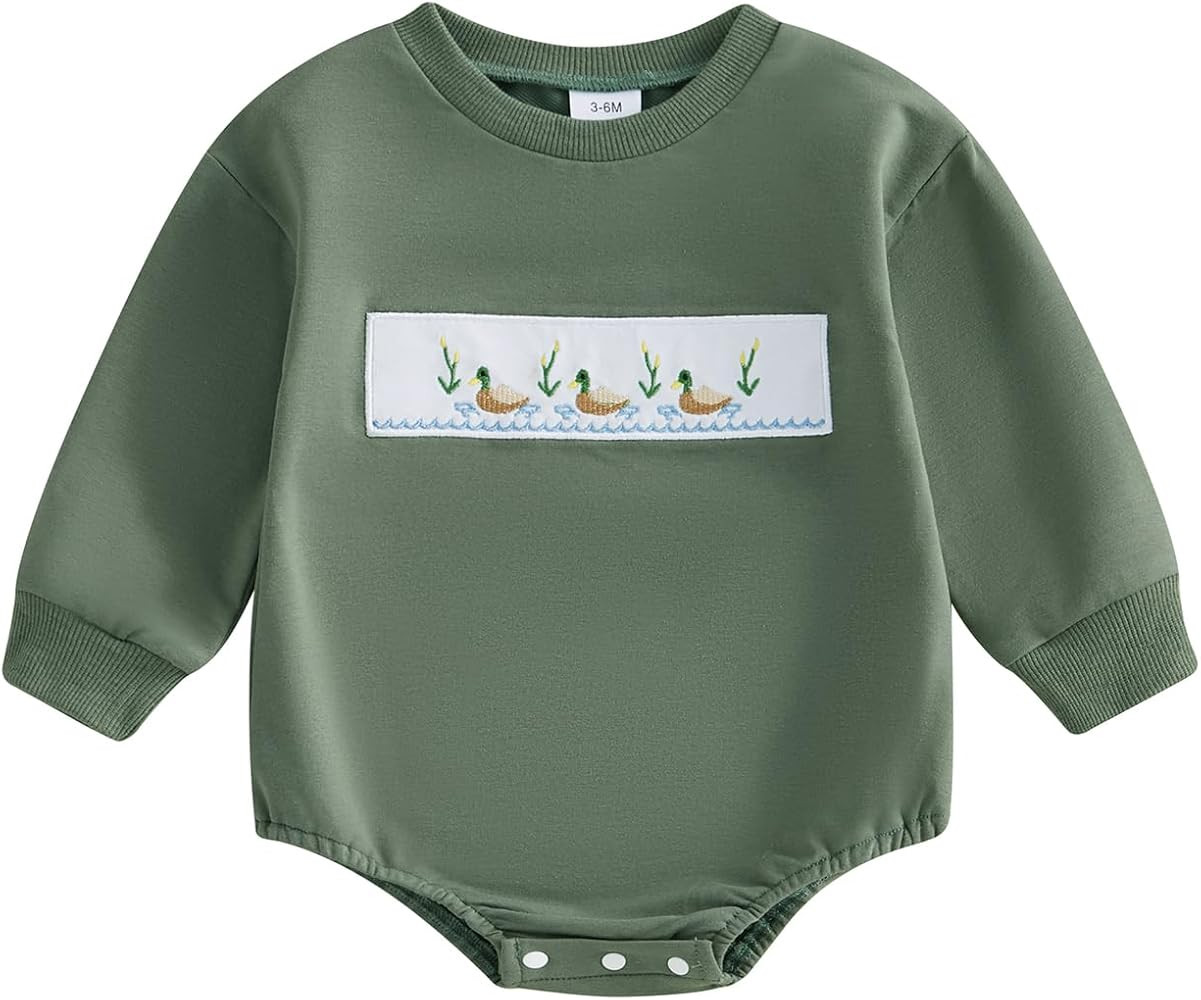 Chloefairy Duck Hunting Baby Clothes Baby Boy Mallard Duck Sweatshirt Bubble Romper Long Sleeve B... | Amazon (US)