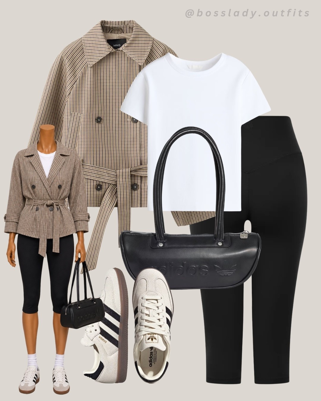 Cool girl errands but make it polished

Tags: plaid belted trench jacket, checkered wool coat, Mango trench coat, white boxy fit tee, cropped black leggings, high waisted leggings, adidas Samba sneakers, cream black Samba sneakers, adidas tote bag, black shopper bag with logo

#LTKshoes #LTKstyletip #LTKbag