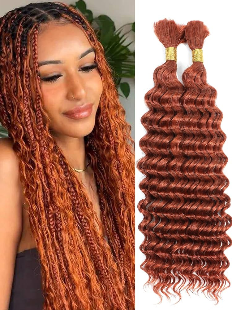 Ginger Deep Wave Human Braiding Hair 100% Raw India Human Hair Braiding Hair No Weft 100g (1 Pack... | Amazon (US)