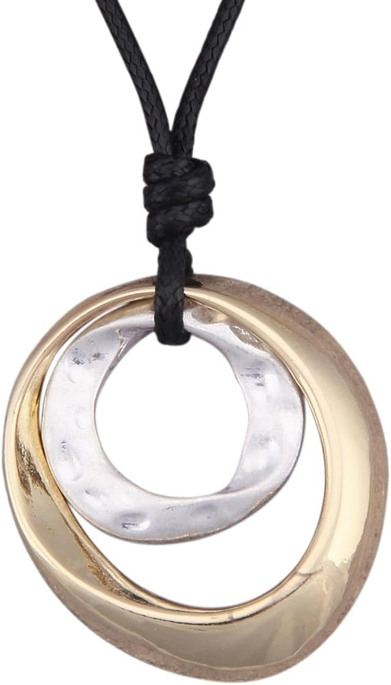 Long Boho Necklaces for Women Vintage Leather Wooden Pendant Y Choker Ethnic Style Gold Circle Hi... | Amazon (US)