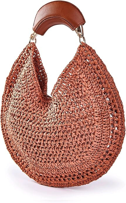 Women's Straw Hobo Bag Woven Crescent Shoulder Bag Summer Beach Tote Bag with Leather Handle for ... | Amazon (US)
