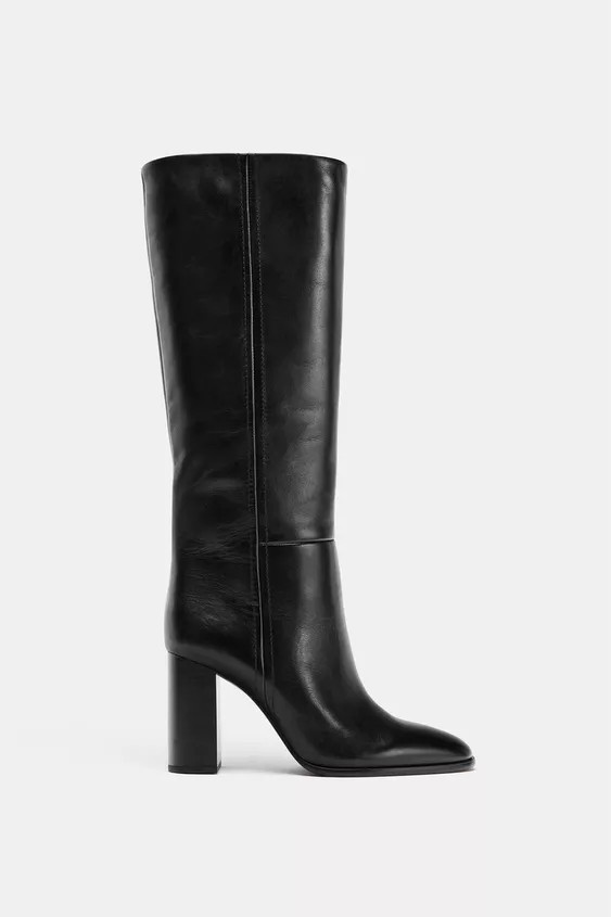 LEATHER HIGH SHAFT HEELED BOOTS | Zara US