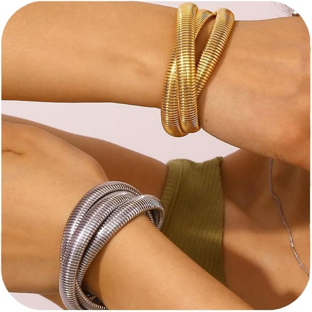 MISS RIGHT Gold Chunky Stretch Snake Chain Bangle Bracelets Stack for Women Trendy, 18K Gold Fill... | Amazon (US)