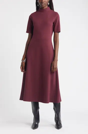 Mock Neck Ponte Knit Fit & Flare Dress | Nordstrom