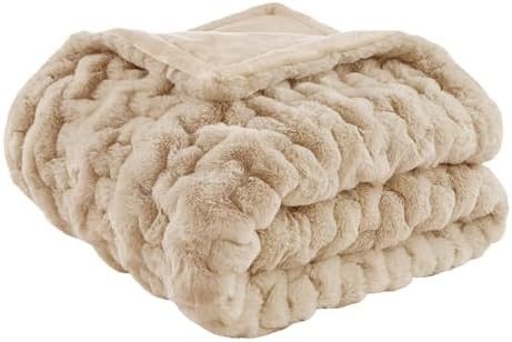 Madison Park Ruched Luxury Throw Premium Soft Cozy Brushed Long Faux Fur for Bed, Couch or Sofa, ... | Amazon (US)
