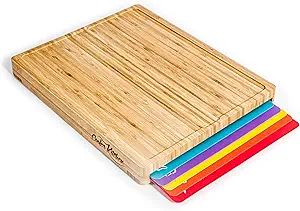 Bamboo Cutting Board Set - Easy-to-Clean Wood Cutting Board Set with 6 Color-Coded Flexible Plast... | Amazon (US)
