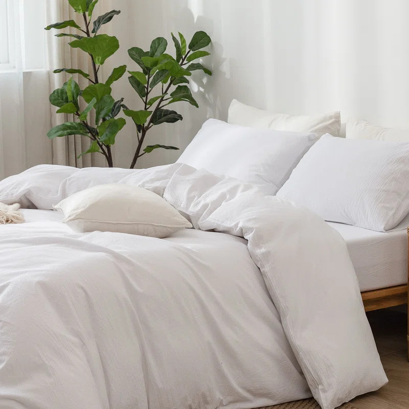 MOOMEE Washed Cotton Linen Like Textured Duvet Cover Set & Reviews | Wayfair | Wayfair North America
