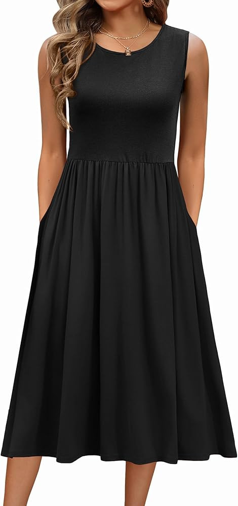 Zeagoo Women's Summer Tank Midi Dress with Pockets Floral Sleeveless A-Line Casual Loose T-Shirt ... | Amazon (US)