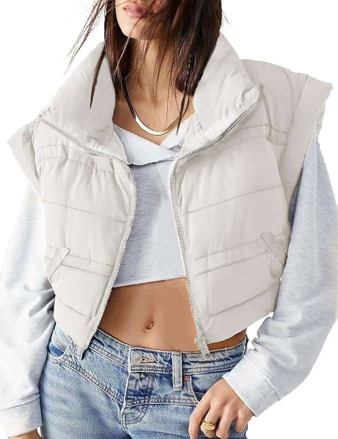 Ailoqing Womens Puffer Vest Zip Up Crop Puffy Vests Sleeveless Padded Down Jacket Coats with Pock... | Amazon (US)