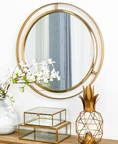 Glitzhome 24" Decorative Wall Mirrors Modern Deluxe Metal Round Wall Mirror with Golden Circle Ring Frame for Bedroom Bathroom Living Room Entryway, Circle Mirrors for Wall Decor | Amazon (US)