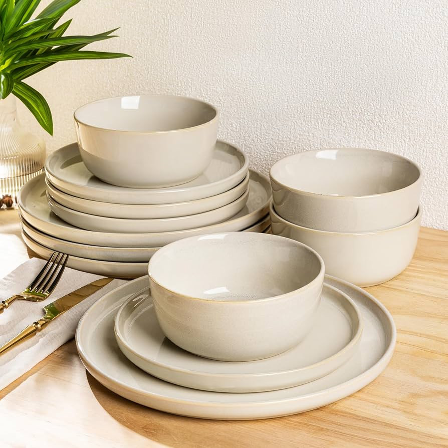 AmorArc Stoneware Dinnerware Sets,Round Reactive Glaze Plates and Bowls Set,Highly Scratch Resist... | Amazon (US)