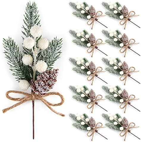 ELECLAND 10 Pcs Christmas Picks Decorations Artificial Pine Branches Stems Spray with Pine Cones ... | Amazon (US)