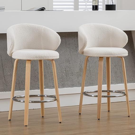 LukeAlon Modern Sherpa Counter Stools Set of 2, Upholstered 26" Seat Height Low Bar Stools with W... | Amazon (US)
