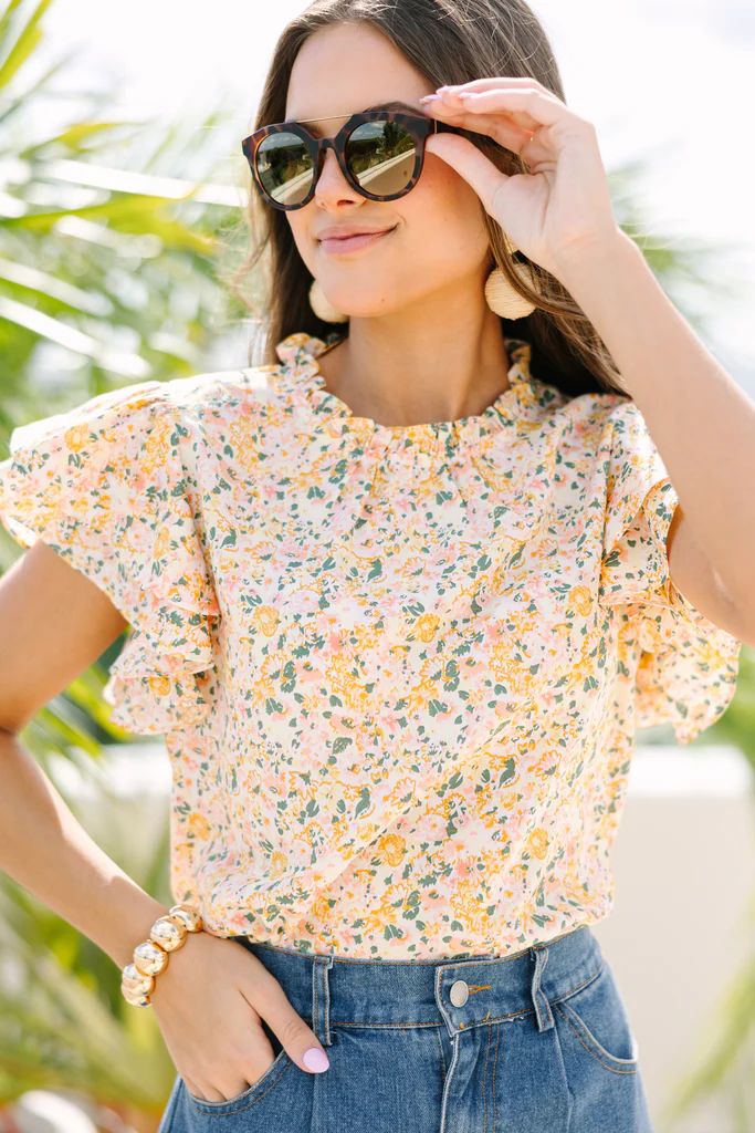 On Your Heart Yellow Ditsy Floral Blouse | The Mint Julep Boutique