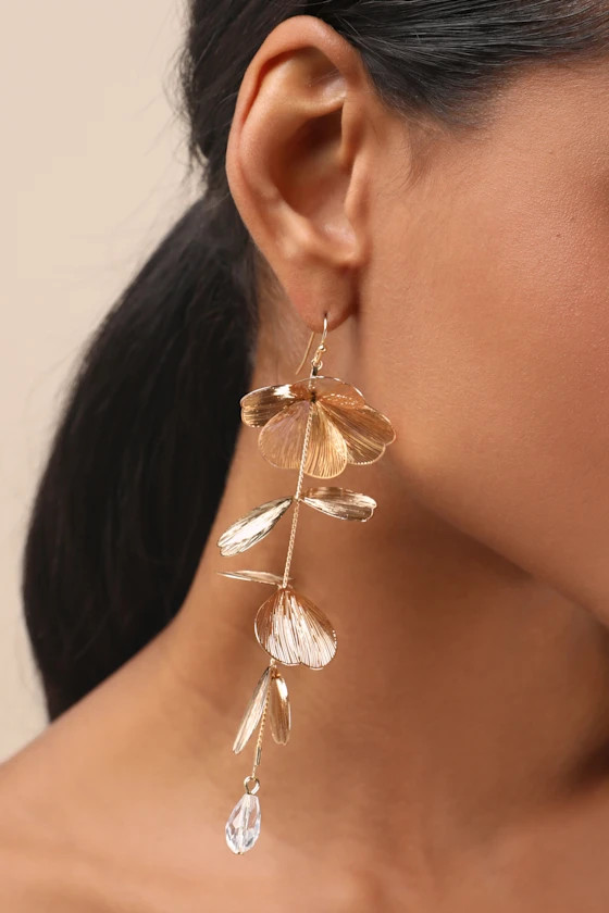 Impressive Nature 14KT Gold Floral Drop Earrings | Lulus