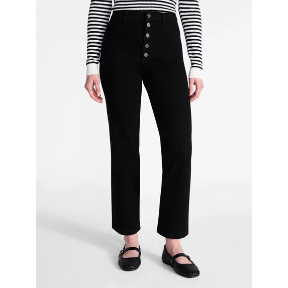 Time and Tru Women's High Rise Button Fly Cropped Jeans, 26.5" Inseam, Sizes 0-22 | Walmart (US)