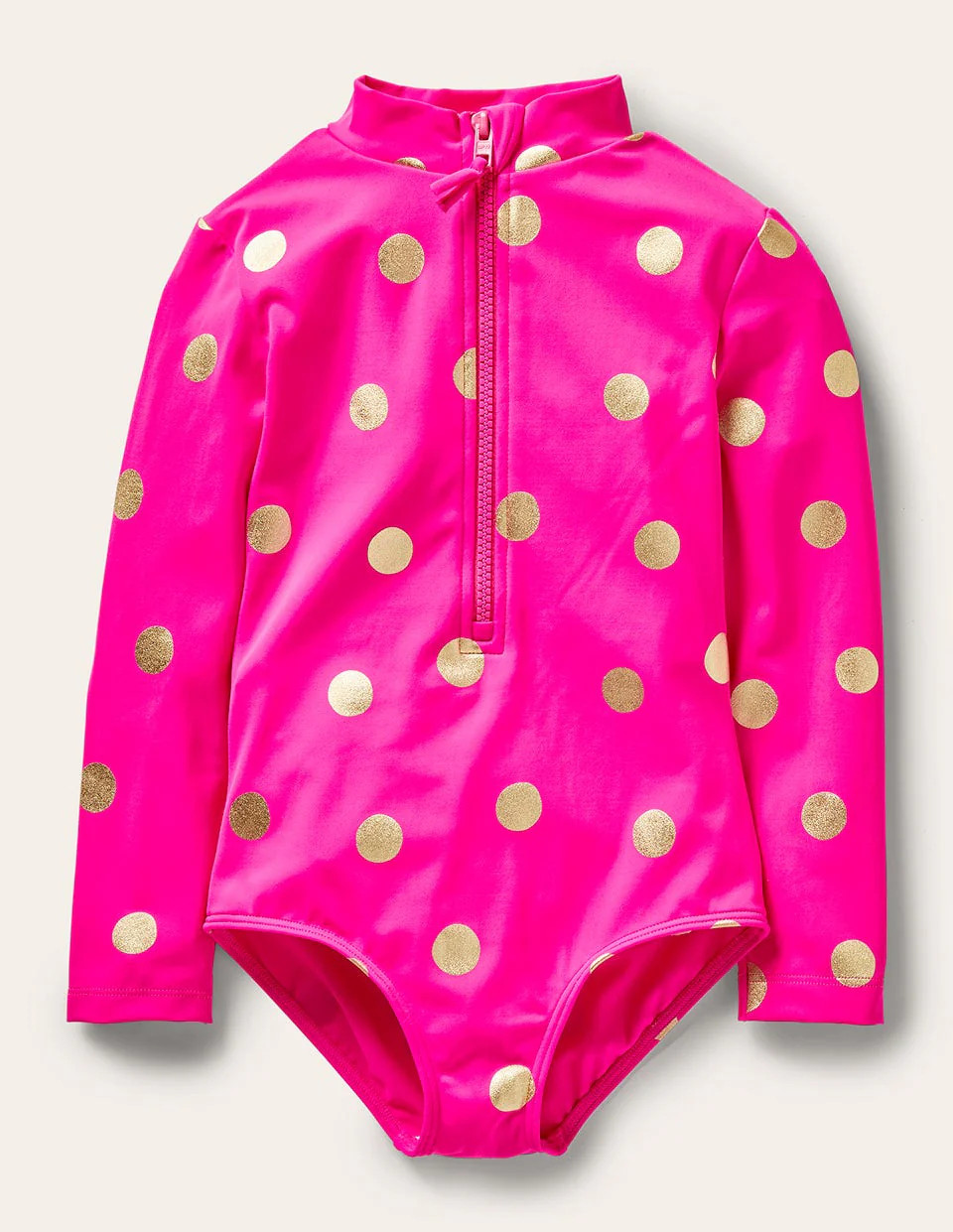 Long-Sleeved Swimsuit-Fuchsia Pink, Gold Foil Spot | Boden (US)